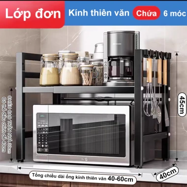 Kệ nhà bếp 2 tầng điều chỉnh, thép chịu nhiệt, phù hợp lò vi sóng và nồi cơm điện