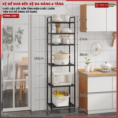 Kệ Nhà Bếp 6 Tầng Đa Năng Bằng Sắt Sơn Tĩnh Điện Lắp Ráp Nhanh Tiện Lợi
