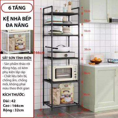 Kệ Nhà Bếp 6 Tầng Đa Năng Bằng Sắt Sơn Tĩnh Điện Lắp Ráp Nhanh Tiện Lợi