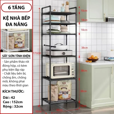 Kệ Nhà Bếp 6 Tầng Đa Năng Bằng Sắt Sơn Tĩnh Điện Lắp Ráp Nhanh Tiện Lợi