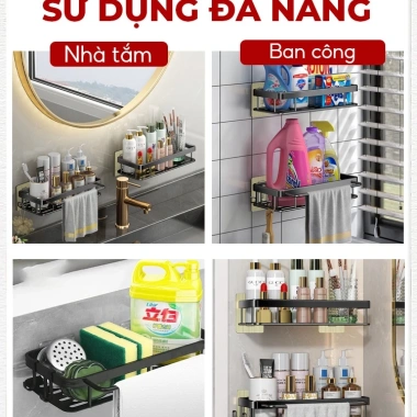 Kệ nhà tắm dán tường DANLE DL 145 - Nhôm cao cấp, dày dặn, miếng dán siêu chắc, giá chỉ 155.000₫