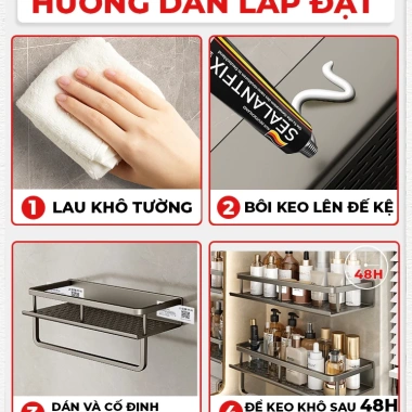Kệ nhà tắm Enomax dán tường đa năng nhôm hàng không, đựng mỹ phẩm, dầu gội - Bảo hành 10 năm - Giá chỉ 139.000₫