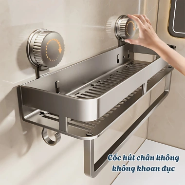 Kệ nhà tắm Zenlife hút chân không, kèm móc treo khăn, giá để dầu gội, sữa tắm, không khoan đục, chống han gỉ, giảm 22%