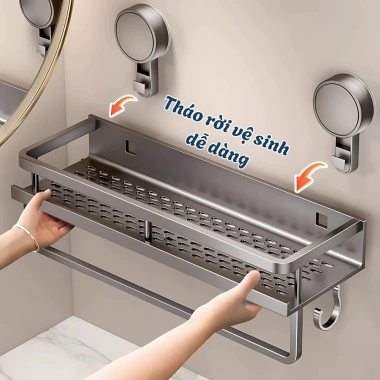 Kệ nhà tắm Zenlife hút chân không, kèm móc treo khăn, giá để dầu gội, sữa tắm, không khoan đục, chống han gỉ, giảm 22% 5 Kệ nhà tắm Zenlife hút chân không, kèm móc treo khăn, giá để dầu gội, sữa tắm, không khoan đục, chống han gỉ, giảm 22% 5