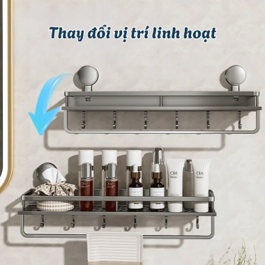 Kệ nhà tắm Zenlife hút chân không, kèm móc treo khăn, giá để dầu gội, sữa tắm, không khoan đục, chống han gỉ, giảm 22%