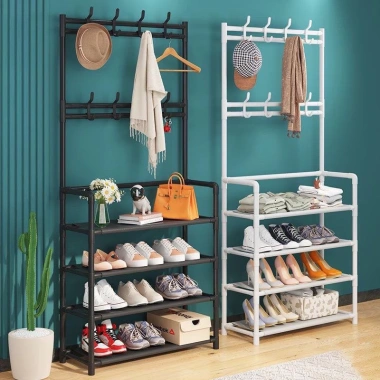 Kệ nhựa đa năng chữ L 4 tầng cho giày dép, móc treo quần áo - Giá ưu đãi 130k