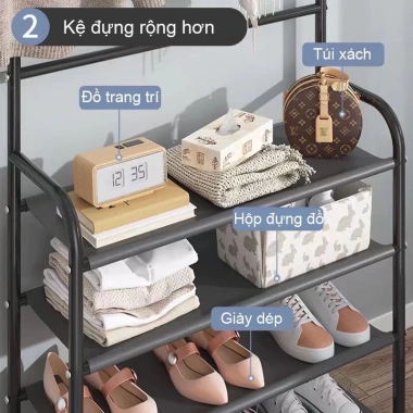 Kệ nhựa đa năng chữ L 4 tầng cho giày dép, móc treo quần áo - Giá ưu đãi 130k