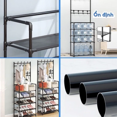 Kệ nhựa đa năng chữ L 4 tầng để giày dép, có móc treo quần áo - Giá chỉ 130.000 VND