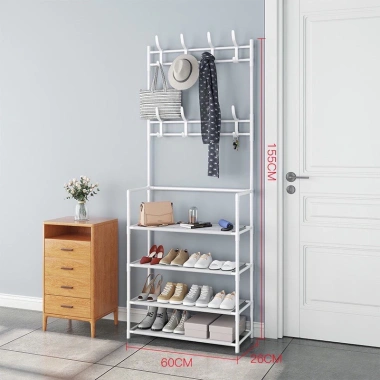 Kệ nhựa đa năng chữ L 4 tầng để giày dép, có móc treo quần áo - Giá chỉ 130.000 VND