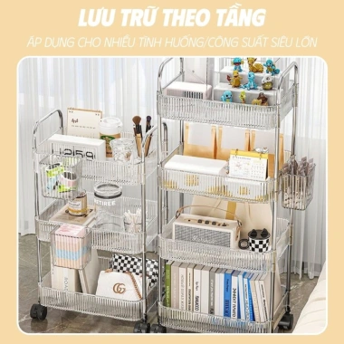 Kệ Nhựa Trong Suốt 3 Tầng Bánh Xe Đa Năng – Đựng Sách, Mỹ Phẩm, Đồ Học Tập, Trang Trí Phòng Doremon, Giá 198.000 VND