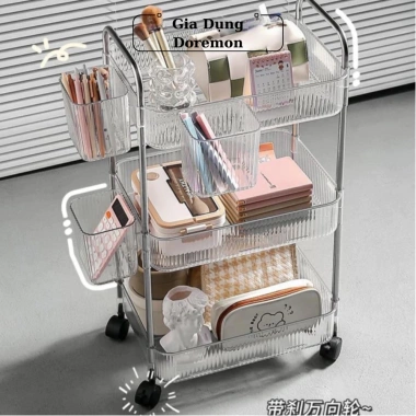 Kệ Nhựa Trong Suốt 3 Tầng Bánh Xe Đa Năng – Đựng Sách, Mỹ Phẩm, Đồ Học Tập, Trang Trí Phòng Doremon, Giá 198.000 VND