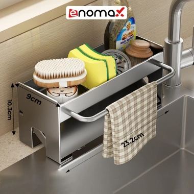 Kệ rửa chén Enomax Thép Carbon treo khăn, miếng rửa, bảo hành 10 năm, 185.000₫ 10