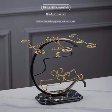 Kệ rượu vang 6 móc treo ly kim loại mạ vàng, đế vân đá sang trọng – Giá chỉ 299.000₫ | Mei Decor