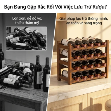 Kệ rượu vang tre sang trọng thiết kế cho phòng khách và quầy bar giảm giá 21%