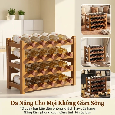 Kệ rượu vang tre sang trọng thiết kế cho phòng khách và quầy bar giảm giá 21%
