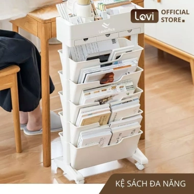 Kệ sách đứng đa năng LoviOffice 9.158 - Giá sách di động bánh xe nhỏ gọn, nhiều ngăn, 585.000 VND