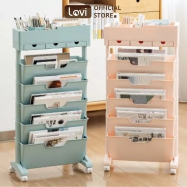 Kệ sách đứng đa năng LoviOffice 9.158 - Giá sách di động bánh xe nhỏ gọn, nhiều ngăn, 585.000 VND