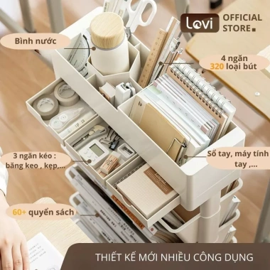 Kệ sách đứng đa năng LoviOffice 9.158 - Giá sách di động bánh xe nhỏ gọn, nhiều ngăn, 585.000 VND
