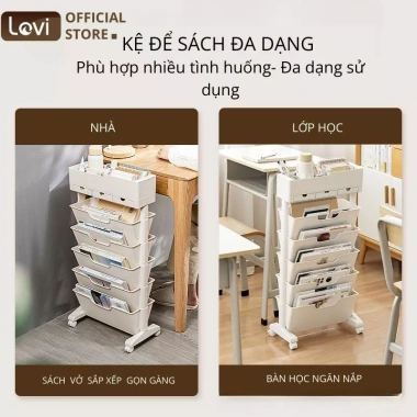 Kệ sách đứng đa năng LoviOffice 9.158 - Giá sách di động bánh xe nhỏ gọn, nhiều ngăn, 585.000 VND