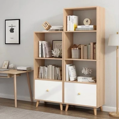 Kệ sách gỗ Bắc Âu, nhiều tầng, chân tủ cao, MDF Melamine B28 – 167.500₫