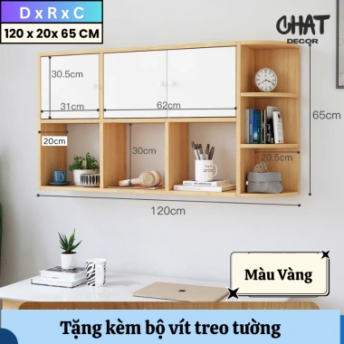 Kệ sách gỗ treo tường cánh mở - Giá sách gắn tường bo góc hiện đại, chỉ 319.000₫