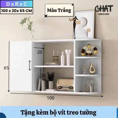 Kệ sách gỗ treo tường cánh mở - Giá sách gắn tường bo góc hiện đại, chỉ 319.000₫