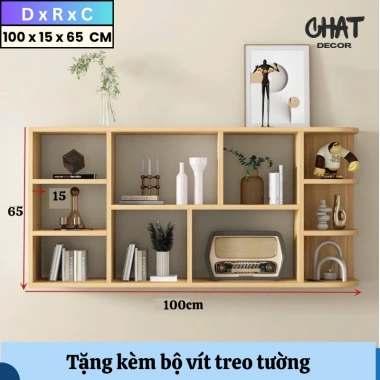 Kệ sách gỗ treo tường cánh mở - Giá sách gắn tường bo góc hiện đại, chỉ 319.000₫