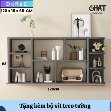 Kệ sách gỗ treo tường cánh mở - Giá sách gắn tường bo góc hiện đại, chỉ 319.000₫