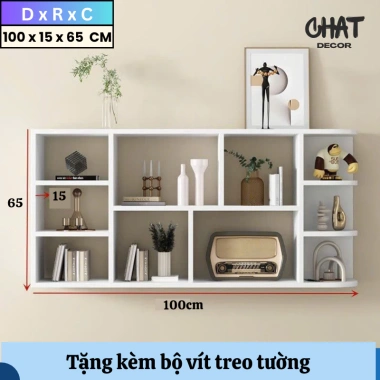 Kệ sách gỗ treo tường cánh mở - Giá sách gắn tường bo góc hiện đại, chỉ 319.000₫