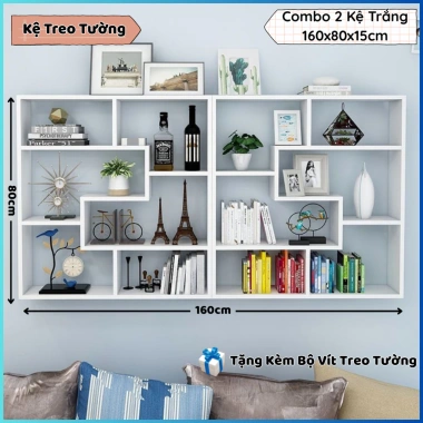 Kệ sách treo tường đa năng nhiều ngăn, giá sách gỗ trang trí phòng ngủ - phòng khách - chỉ 189.000₫