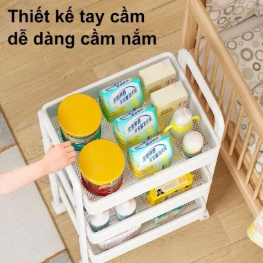 Kệ sắt đa năng cho đồ bỉm sữa và Xe Đẩy Spa lưới thép bánh xe 360 độ - Giá chỉ 84.000₫