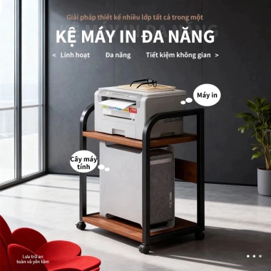 Kệ Sắt Gỗ Đa Năng 2-3 Tầng Lưu Trữ Văn Phòng, Đặt Máy In, Loa, Sách - Bánh Xe, Giá 269.000₫
