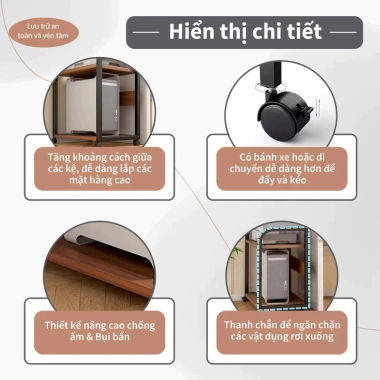 Kệ Sắt Gỗ Đa Năng 2-3 Tầng Lưu Trữ Văn Phòng, Đặt Máy In, Loa, Sách - Bánh Xe, Giá 269.000₫