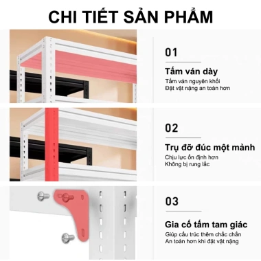 Kệ sắt V Lỗ 3-5 tầng, tải trọng 500kg - Lắp ráp cao cấp, giá ưu đãi 299k 8