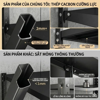 Kệ sắt v lỗ, điều chỉnh độ cao, chịu 500kg, đa năng, phù hợp mọi không gian