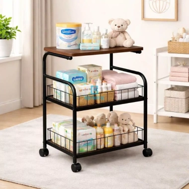 Kệ spa 3-4 tầng có bánh xe, mặt gỗ, khung thép sơn tĩnh điện – Tiện lợi cho bỉm sữa, giá chỉ 250.000