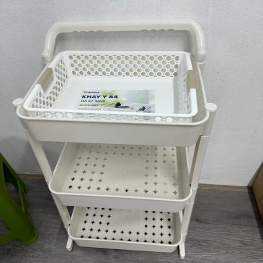Kệ spa 3 tầng nhựa cao cấp, bánh xe di chuyển, cho bếp và tắm - giá 35k