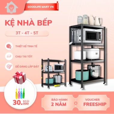 Kệ thép chống gỉ sơn đen đa năng bếp, bánh xe, chịu tải cao, đựng đồ lò nướng