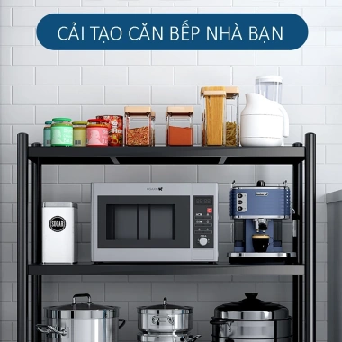 Kệ thép chống gỉ sơn đen đa năng bếp, bánh xe, chịu tải cao, đựng đồ lò nướng