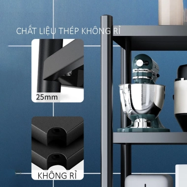 Kệ thép chống gỉ sơn đen đa năng bếp, bánh xe, chịu tải cao, đựng đồ lò nướng