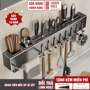Kệ Treo Đồ Nhà Bếp SANHE Mall - Kệ Cài Dao, Kéo, Đũa, Thìa Đa Năng Dán Tường/Khoan, Tiện Lợi Sang Trọng