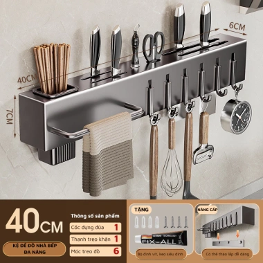 Kệ Treo Đồ Nhà Bếp SANHE Mall - Kệ Cài Dao, Kéo, Đũa, Thìa Đa Năng Dán Tường/Khoan, Tiện Lợi Sang Trọng 10