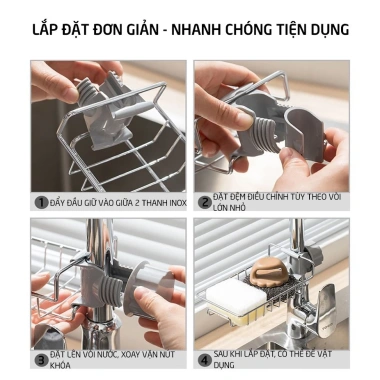 Kệ treo inox 304 đa năng – Đỡ vòi, đựng giẻ rửa bát, gọn gàng, tiện dụng, chỉ 24.900₫