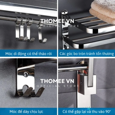 Kệ treo khăn nhà tắm inox 304 không gỉ - Đa năng tiện lợi tặng ốc vít - 129.000₫