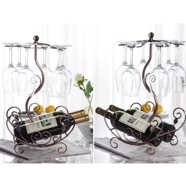Kệ treo ly rượu Pehouse khung kim loại mạ vàng đồng, kèm kệ 2 chai - Giá ưu đãi 299.000đ