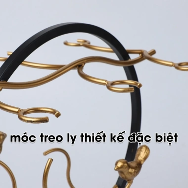 Kệ treo ly rượu vang 6 móc kim loại mạ vàng, đế vân đá sang trọng - Giá ưu đãi 300.000đ