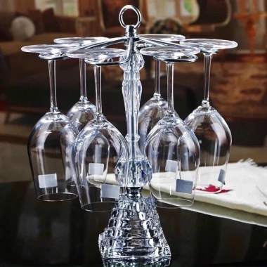 Kệ treo ly rượu vang inox chân thủy tinh tân cổ điển – Đẹp cao cấp cho bàn Tết