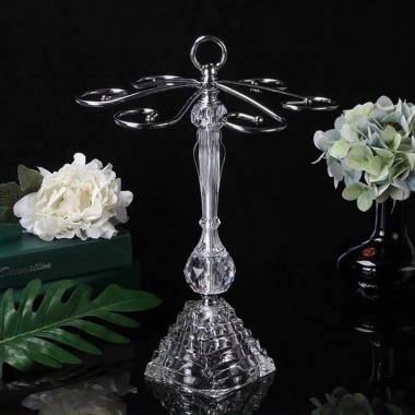 Kệ treo ly rượu vang inox chân thủy tinh tân cổ điển – Đẹp cao cấp cho bàn Tết