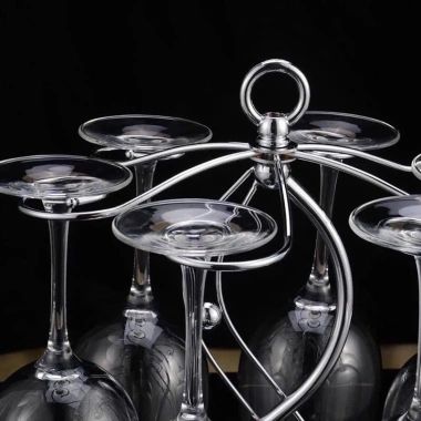 Kệ treo ly rượu vang inox chân thủy tinh tân cổ điển – Đẹp cao cấp cho bàn Tết