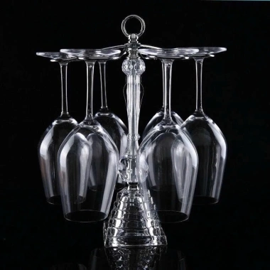 Kệ treo ly rượu vang inox chân thủy tinh tân cổ điển – Đẹp cao cấp cho bàn Tết